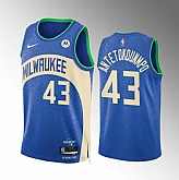 Men's Milwaukee Bucks #43 Thanasis Antetokounmpo Blue 2023-24 City Edition Stitched Basketball Jersey Dzhi,baseball caps,new era cap wholesale,wholesale hats
